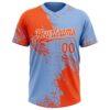 Custom Orange Light Blue-White 3D Pattern Abstract Brush Stroke Two-Button Unisex Softball Jersey