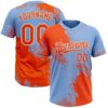 Custom Orange Light Blue-White 3D Pattern Abstract Brush Stroke Two-Button Unisex Softball Jersey