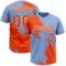 Custom Orange Light Blue-White 3D Pattern Abstract Brush Stroke Two-Button Unisex Softball Jersey