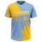 Custom Yellow Light Blue-White 3D Pattern Abstract Brush Stroke Two-Button Unisex Softball Jersey