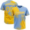 Custom Yellow Light Blue-White 3D Pattern Abstract Brush Stroke Two-Button Unisex Softball Jersey