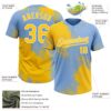 Custom Yellow Light Blue-White 3D Pattern Abstract Brush Stroke Two-Button Unisex Softball Jersey