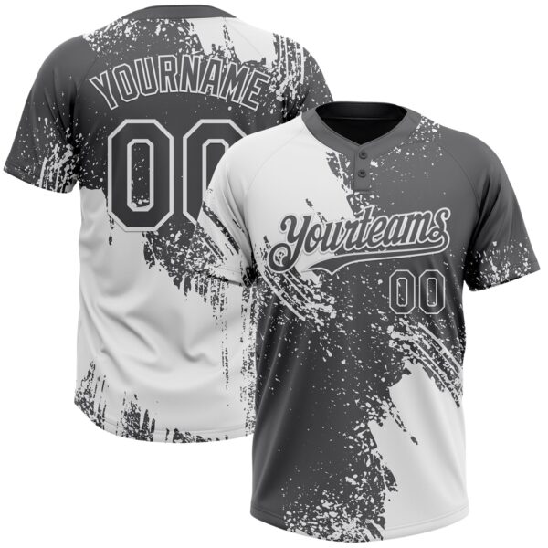 Custom White Steel Gray 3D Pattern Abstract Brush Stroke Two-Button Unisex Softball Jersey