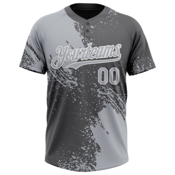 Custom Gray Steel Gray-White 3D Pattern Abstract Brush Stroke Two-Button Unisex Softball Jersey