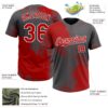 Custom Red Steel Gray-White 3D Pattern Abstract Brush Stroke Two-Button Unisex Softball Jersey