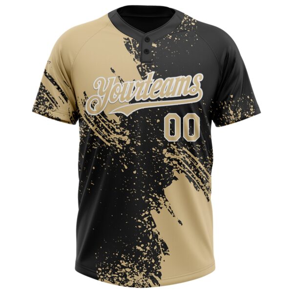 Custom Vegas Gold Black-White 3D Pattern Abstract Brush Stroke Two-Button Unisex Softball Jersey