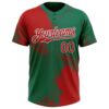 Custom Red Kelly Green-White 3D Pattern Abstract Brush Stroke Two-Button Unisex Softball Jersey