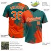 Custom Orange Teal-White 3D Pattern Abstract Brush Stroke Two-Button Unisex Softball Jersey