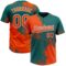 Custom Orange Teal-White 3D Pattern Abstract Brush Stroke Two-Button Unisex Softball Jersey