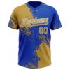 Custom Old Gold Thunder Blue-White 3D Pattern Abstract Brush Stroke Two-Button Unisex Softball Jersey