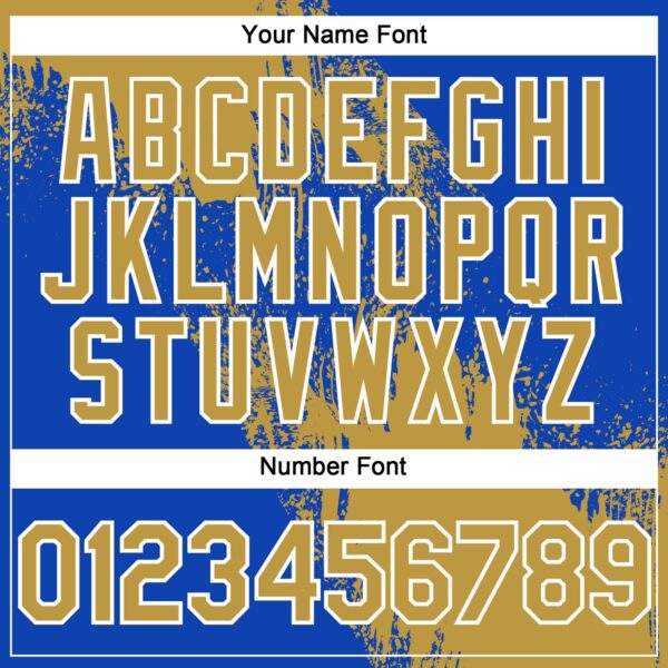 Custom Old Gold Thunder Blue-White 3D Pattern Abstract Brush Stroke Two-Button Unisex Softball Jersey