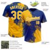 Custom Gold Royal-White 3D Pattern Abstract Brush Stroke Two-Button Unisex Softball Jersey