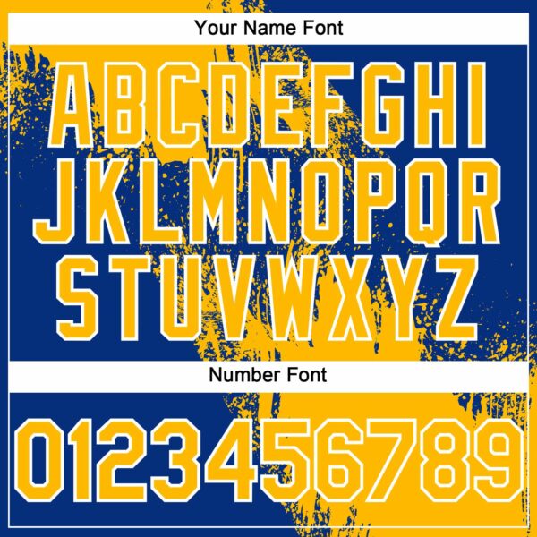 Custom Gold Royal-White 3D Pattern Abstract Brush Stroke Two-Button Unisex Softball Jersey