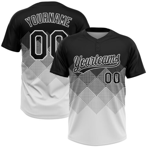 Custom Black White 3D Gradient Square Shape Two-Button Unisex Softball Jersey