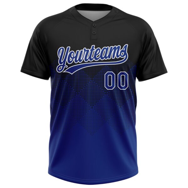 Custom Black Royal-White 3D Gradient Square Shape Two-Button Unisex Softball Jersey