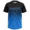 Custom Black Electric Blue 3D Gradient Square Shape Two-Button Unisex Softball Jersey