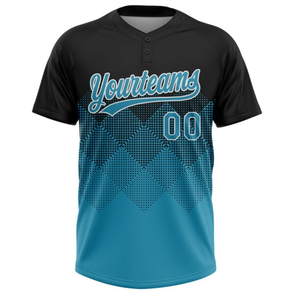 Custom Black Panther Blue-White 3D Gradient Square Shape Two-Button Unisex Softball Jersey