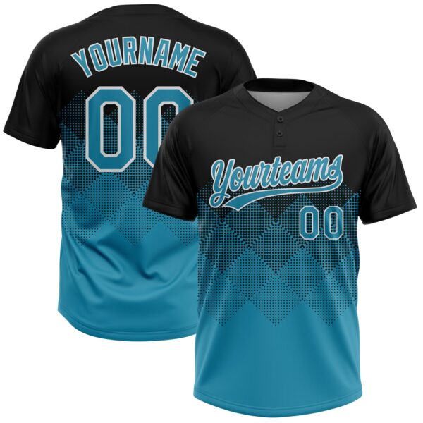 Custom Black Panther Blue-White 3D Gradient Square Shape Two-Button Unisex Softball Jersey