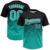 Custom Black Aqua-White 3D Gradient Square Shape Two-Button Unisex Softball Jersey