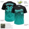 Custom Black Aqua-White 3D Gradient Square Shape Two-Button Unisex Softball Jersey