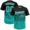 Custom Black Aqua-White 3D Gradient Square Shape Two-Button Unisex Softball Jersey