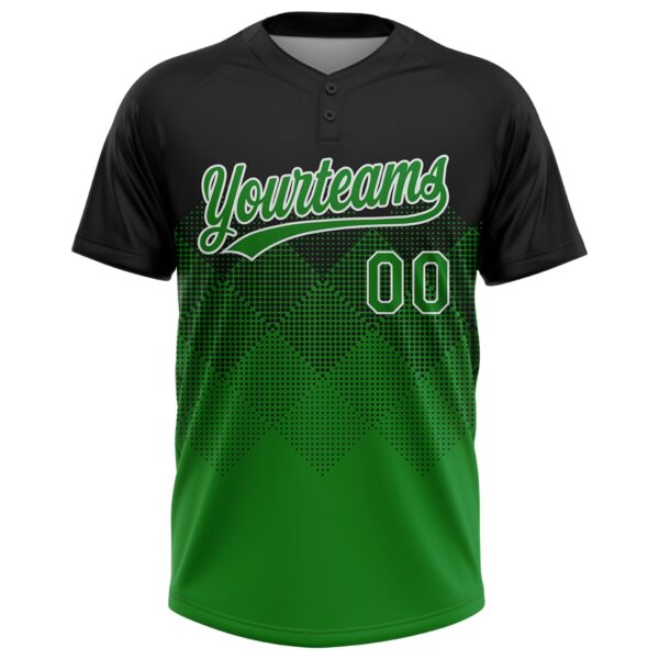 Custom Black Grass Green-White 3D Gradient Square Shape Two-Button Unisex Softball Jersey