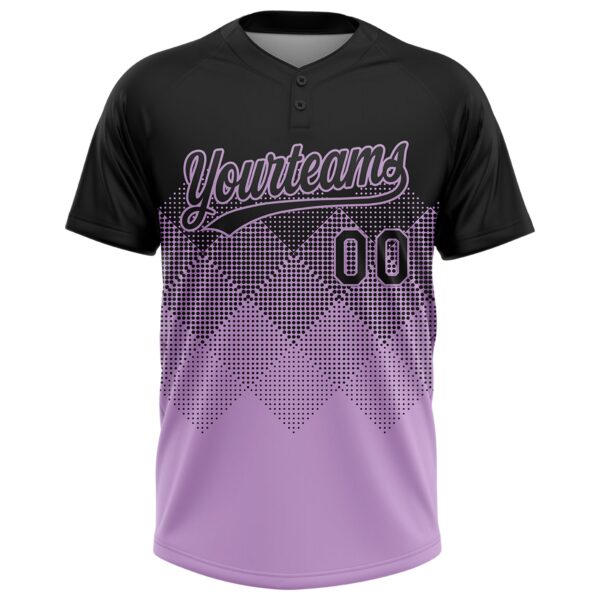 Custom Black Light Purple 3D Gradient Square Shape Two-Button Unisex Softball Jersey