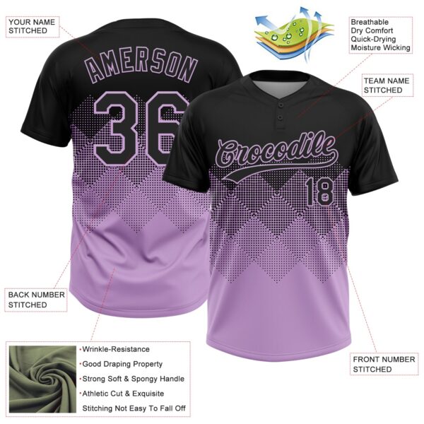 Custom Black Light Purple 3D Gradient Square Shape Two-Button Unisex Softball Jersey