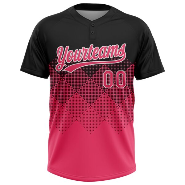 Custom Black Neon Pink-White 3D Gradient Square Shape Two-Button Unisex Softball Jersey