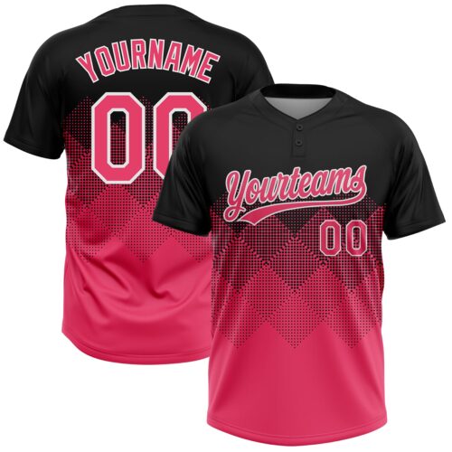 Softball1879 Custom Black Neon Pink-White 3D Gradient Square Shape Two-Button Unisex Softball Jersey