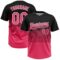 Custom Black Neon Pink-White 3D Gradient Square Shape Two-Button Unisex Softball Jersey