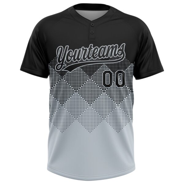 Custom Black Silver 3D Gradient Square Shape Two-Button Unisex Softball Jersey