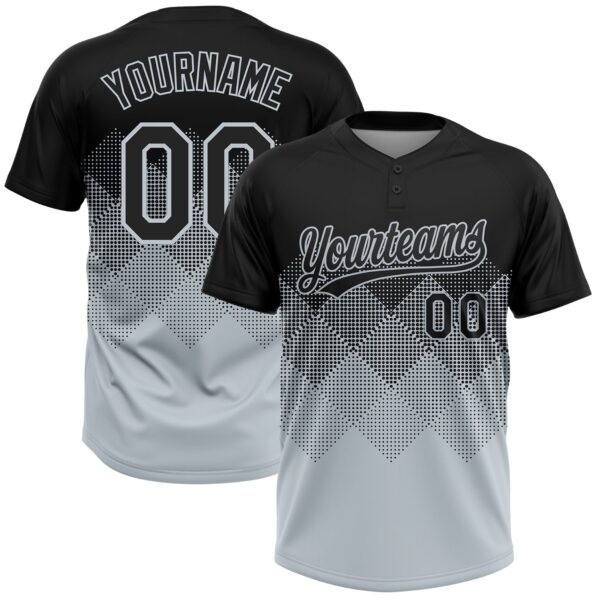 Custom Black Silver 3D Gradient Square Shape Two-Button Unisex Softball Jersey