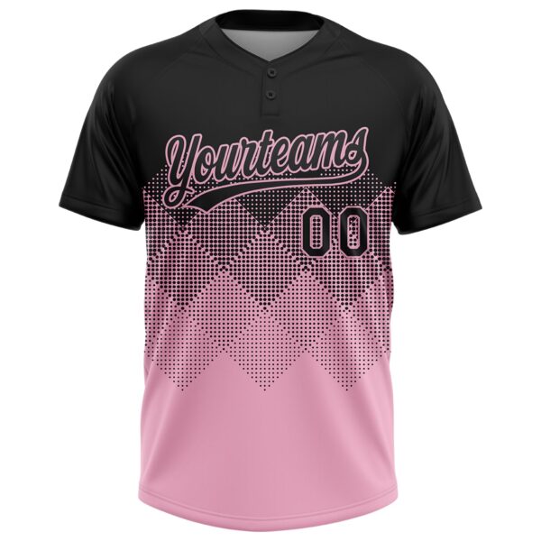 Custom Black Light Pink 3D Gradient Square Shape Two-Button Unisex Softball Jersey