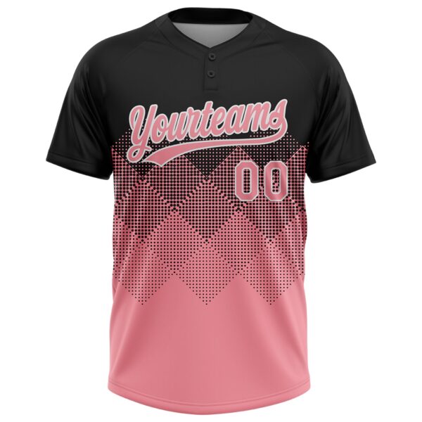Custom Black Medium Pink-White 3D Gradient Square Shape Two-Button Unisex Softball Jersey