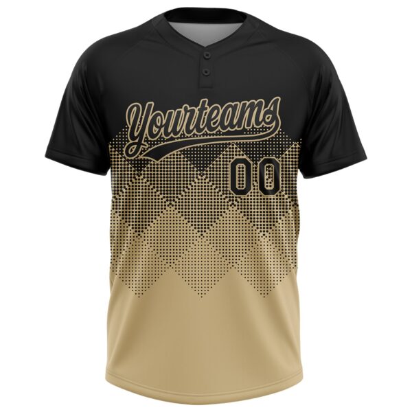 Custom Black Vegas Gold 3D Gradient Square Shape Two-Button Unisex Softball Jersey