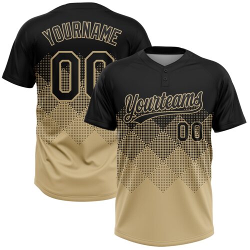 Softball1883 Custom Black Vegas Gold 3D Gradient Square Shape Two-Button Unisex Softball Jersey