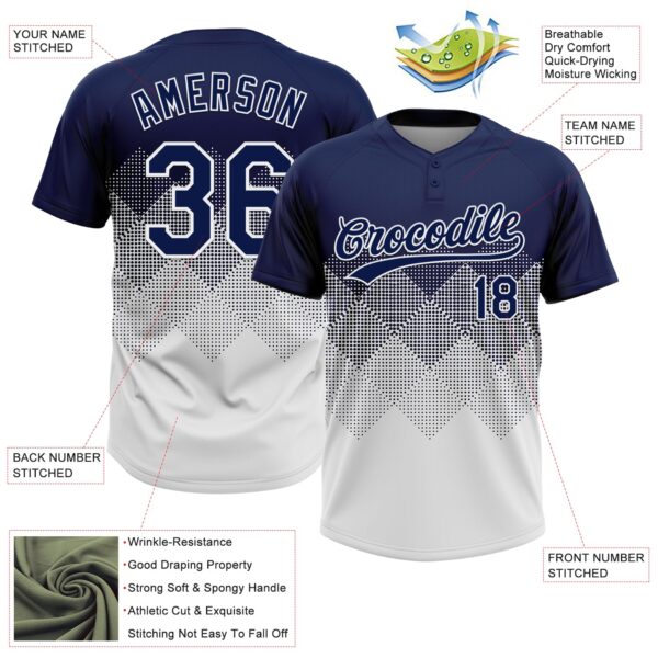 Custom Navy White 3D Gradient Square Shape Two-Button Unisex Softball Jersey