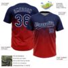 Custom Navy Red-White 3D Gradient Square Shape Two-Button Unisex Softball Jersey
