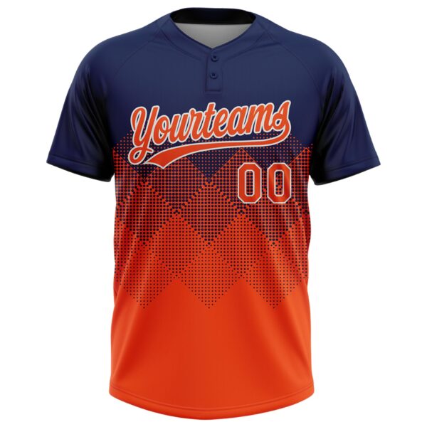 Custom Navy Orange-White 3D Gradient Square Shape Two-Button Unisex Softball Jersey