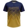 Custom Navy Old Gold 3D Gradient Square Shape Two-Button Unisex Softball Jersey