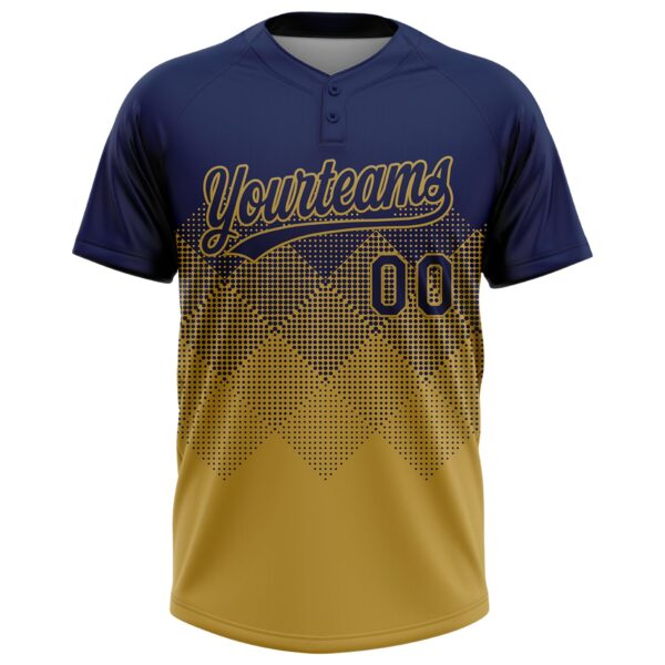 Custom Navy Old Gold 3D Gradient Square Shape Two-Button Unisex Softball Jersey