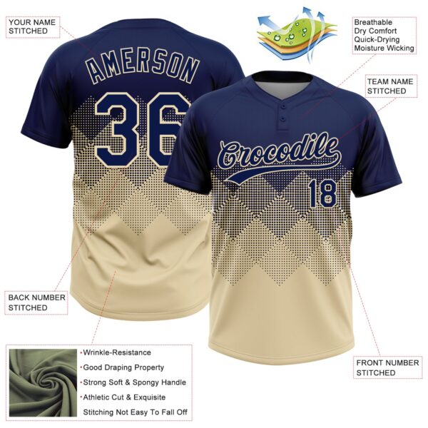 Custom Navy Cream 3D Gradient Square Shape Two-Button Unisex Softball Jersey