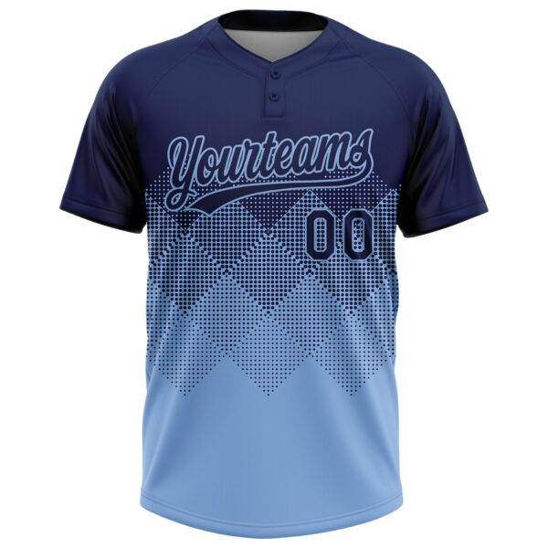 Custom Navy Light Blue 3D Gradient Square Shape Two-Button Unisex Softball Jersey