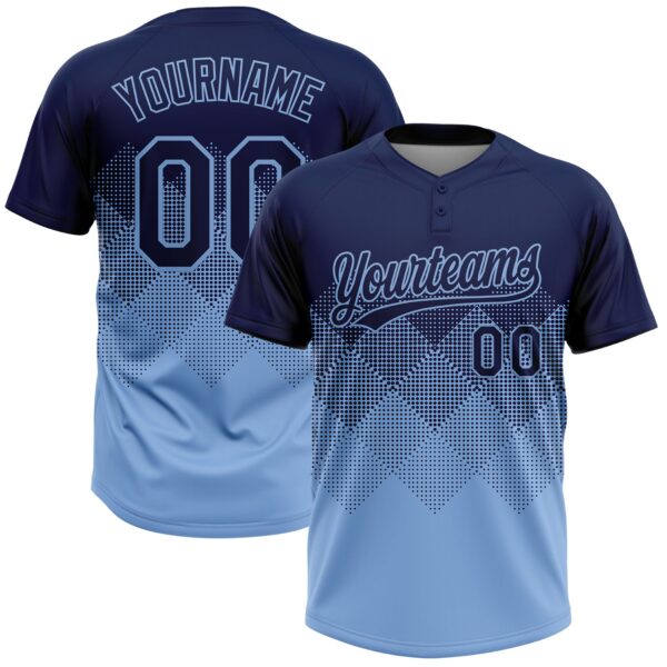 Custom Navy Light Blue 3D Gradient Square Shape Two-Button Unisex Softball Jersey