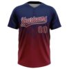 Custom Navy Crimson-White 3D Gradient Square Shape Two-Button Unisex Softball Jersey