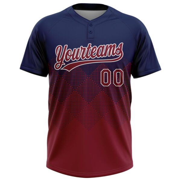 Custom Navy Crimson-White 3D Gradient Square Shape Two-Button Unisex Softball Jersey