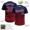 Custom Navy Crimson-White 3D Gradient Square Shape Two-Button Unisex Softball Jersey