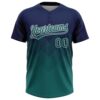 Custom Navy Teal-White 3D Gradient Square Shape Two-Button Unisex Softball Jersey