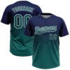 Custom Navy Teal-White 3D Gradient Square Shape Two-Button Unisex Softball Jersey